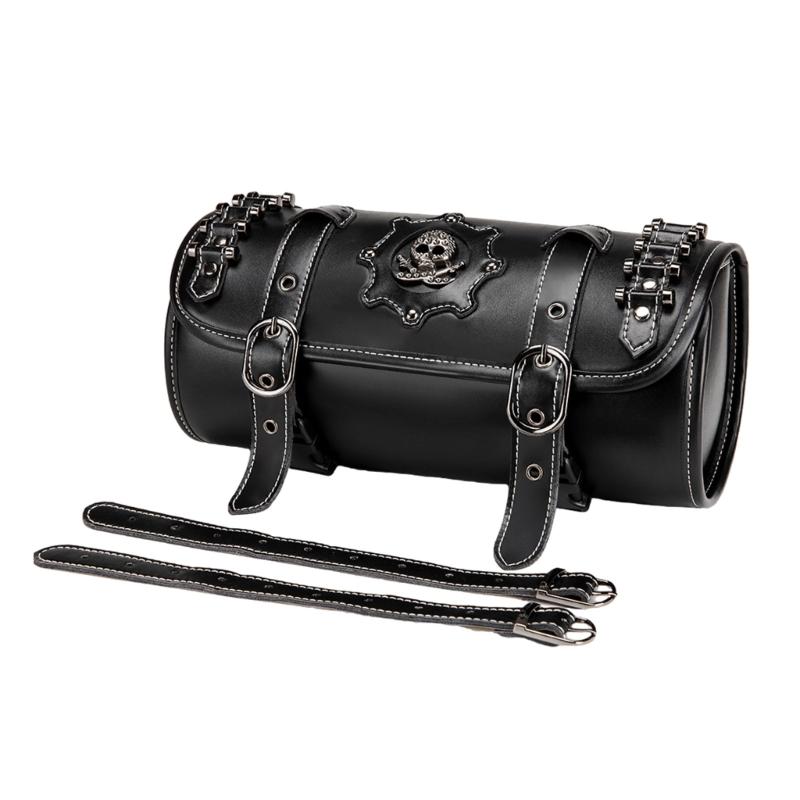 

Motorcycle Front Bag Motorbike Tool Bag Universal Tool Roll Bag Saddlebag Skull Pattern PU Front Fork Handlebar Bag 1