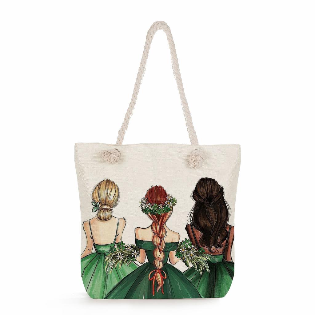 Sisters Print Thick Rope Single-shoulder Beach Bag 7275 CLE