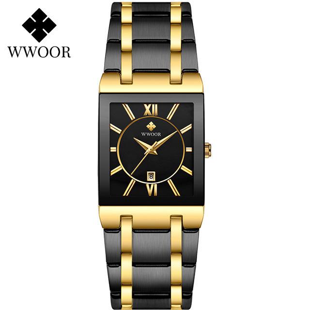 Wwoor Hold Love Square Men'S Steel Strap Watch Quartz Watch Waterproof Business Men