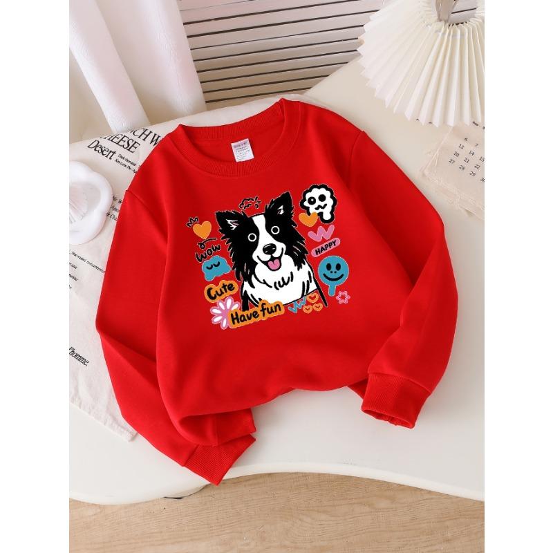 European Sizes Girls' Long-Sleeve Round Neck Sweatshirt "Cute Dog" Print, Spring/Autumn, Casual, Daily & Sports.