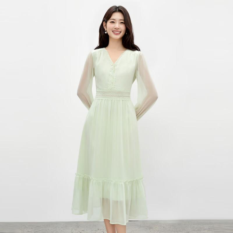 Qiushui Yiren 2026 Spring Elegant V-Neck Maxi Dress S