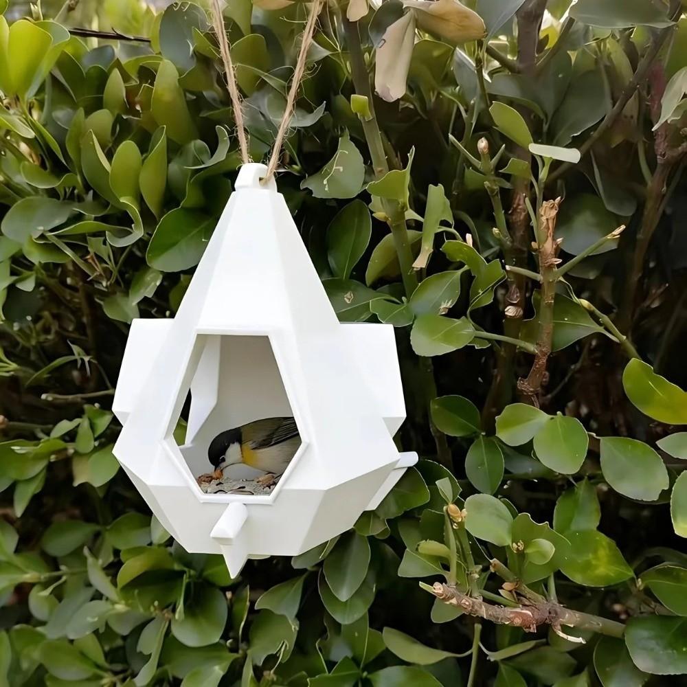 Cyberpunk Style Hanging Bird Feeder Semi Enclosed Large Capacity Bird Feeding Station Rainproof Plastic Bird Feeder House