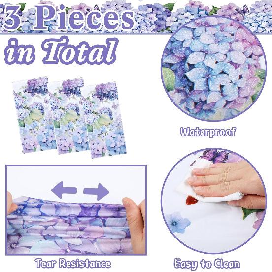 Peryiter 3 Pcs Spring Hydrangea Plastic Tablecloths Watercolor Flower Butterfly Tablecloth Disposable Table Cover Floral Table Cloth for Easter