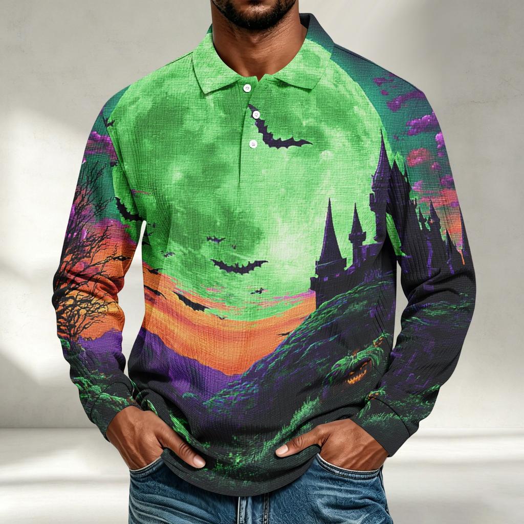 Herren Langarmshirt Halloween-Print Lockerer Schnitt Lässiges Oberteil