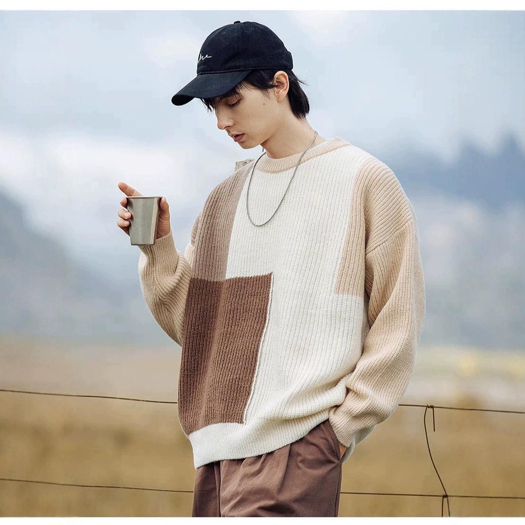 

Мужской модный свитер свободного кроя с круглым вырезом на осень/зиму 2024 года - в гонконгском стиле, повседневный трикотаж в японском стиле Medium белый