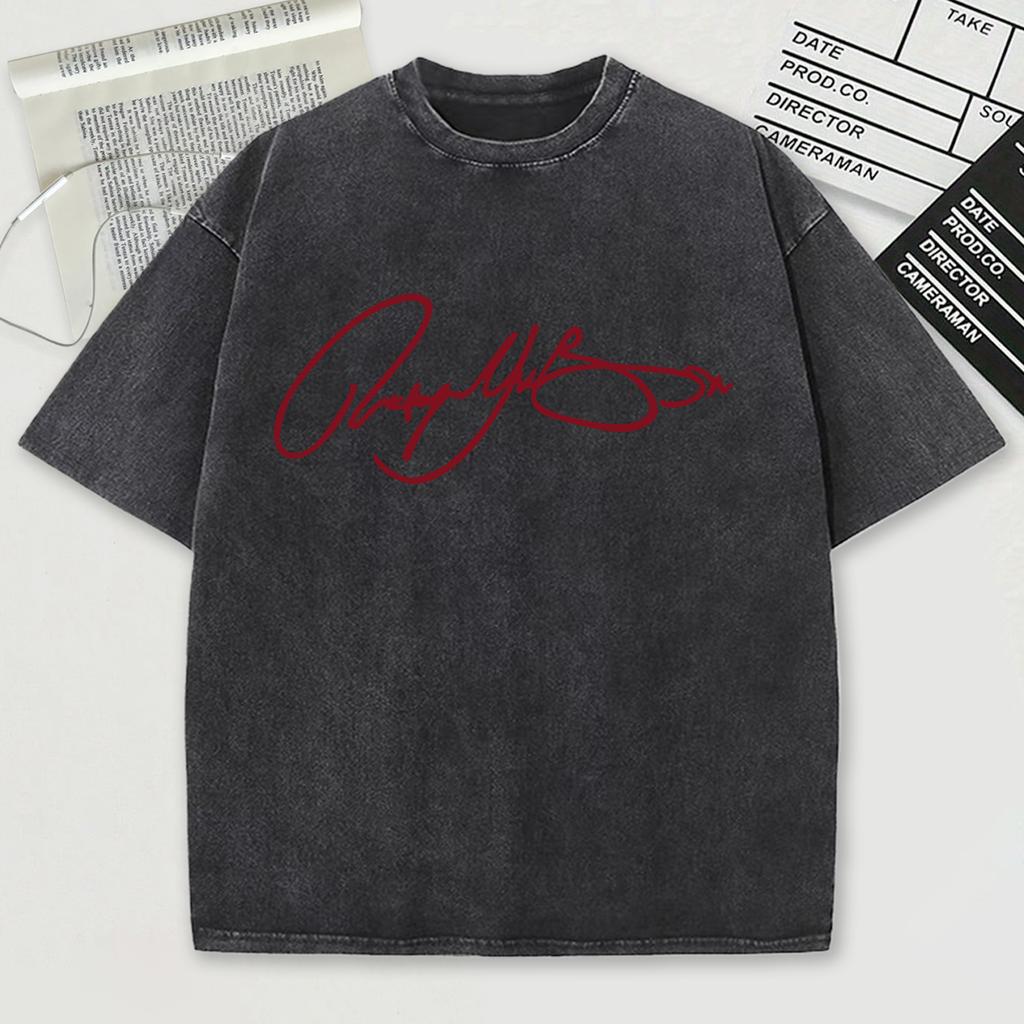 Röda Konstbokstäver Tryckta Tvättade Herr T-shirts Sport Casual T-shirt Sommar Sport Trendiga Kläder Bomull Oversize Unisex Topp