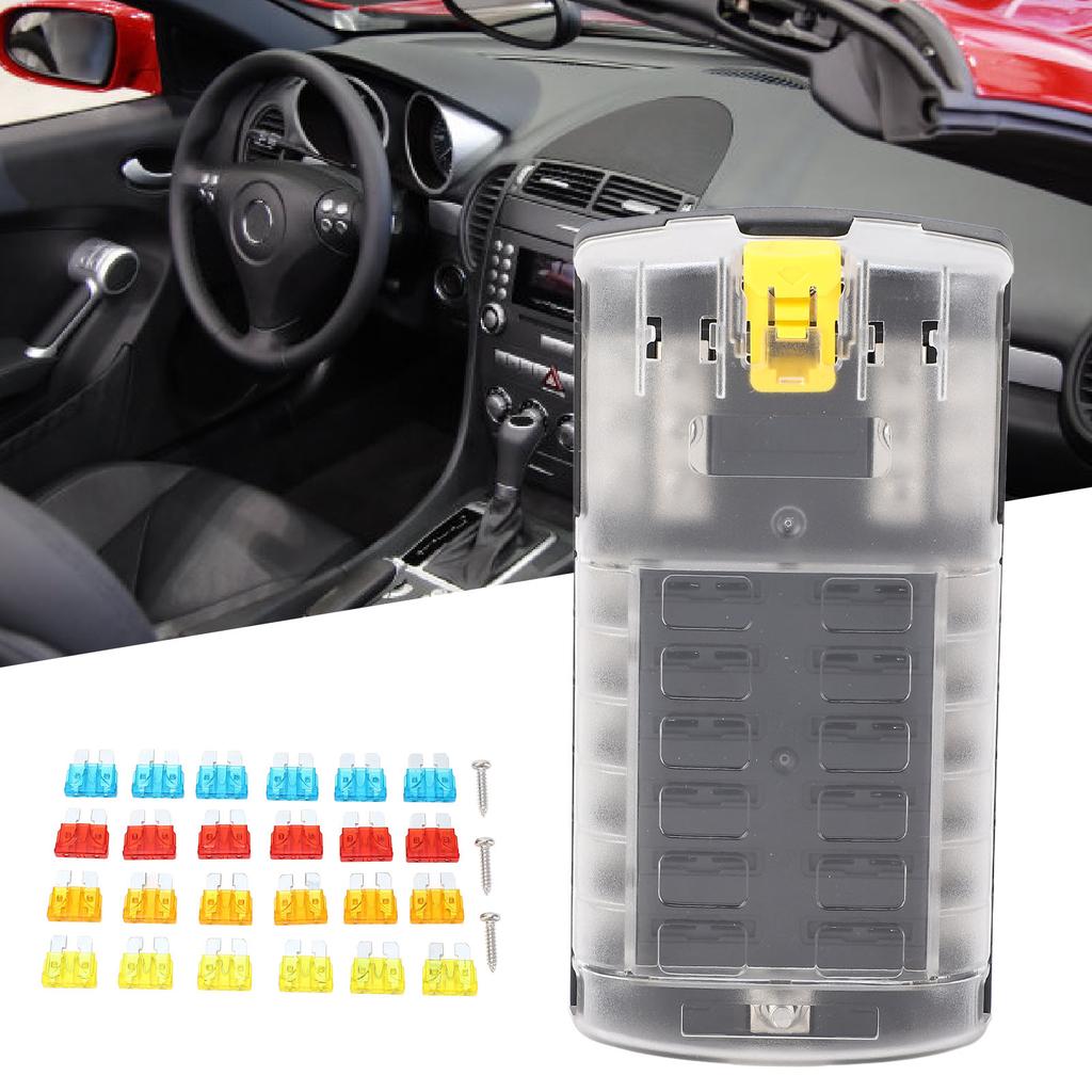 ST Blade Fuse Block 12 Circuit ATO Fuse Box with Ground Safety Lock Buckle 5A 10A 15A 20A Fuses 32V