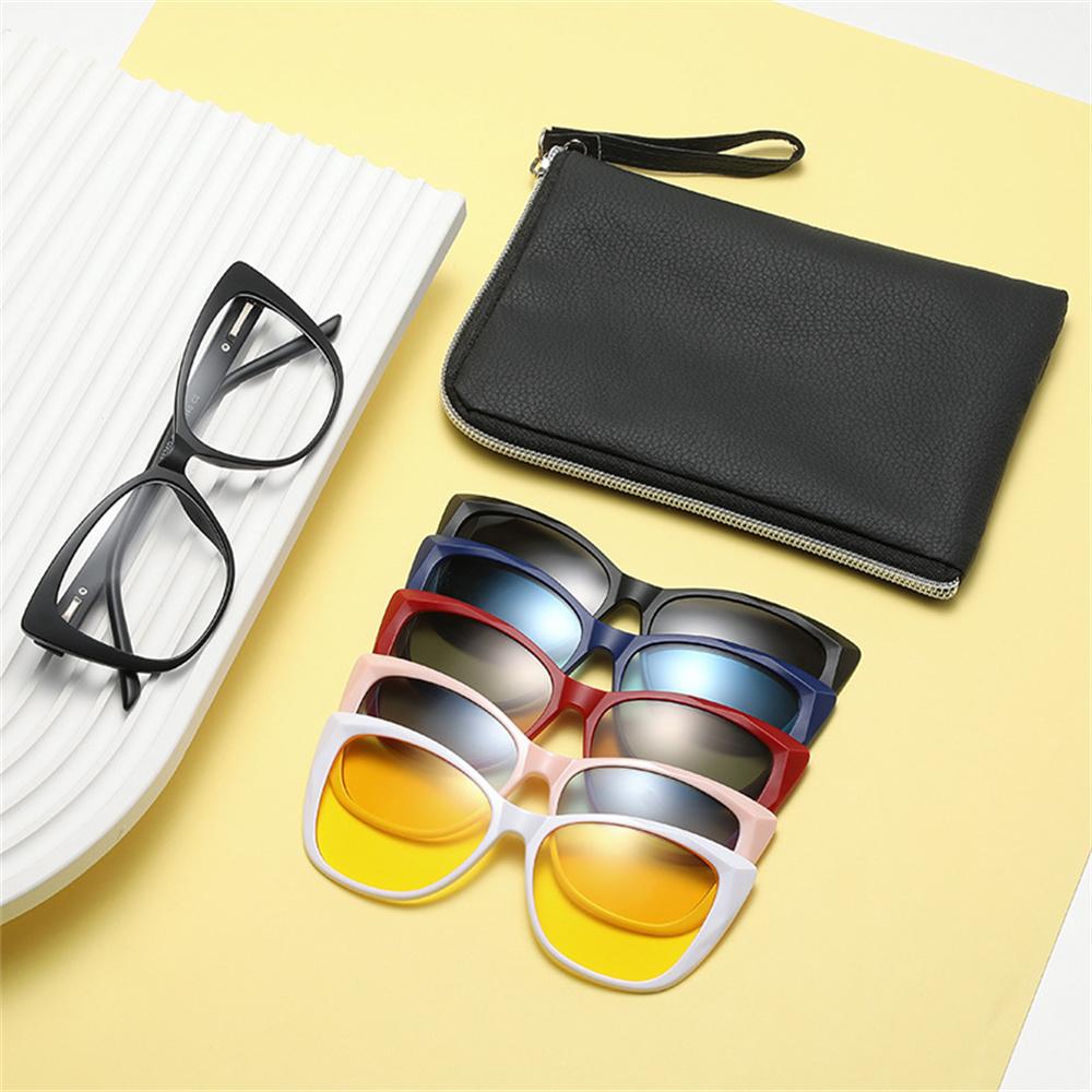 5 STuks/Set Retro Kattenoog Zonnebrillen Vervangbaar Magnetisch Brilmontuur Bril Mannen Rijden Nachtzicht Bril UV400 Zonnebrillen