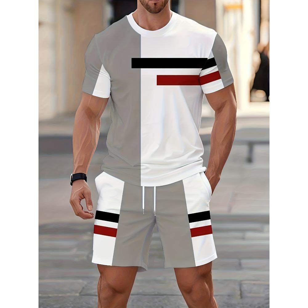 Men'S Summer Tropical Print Short Sleeve Set, Fashion Casual Two-Piece Suit, Sports Shorts And T-Shirt Matching