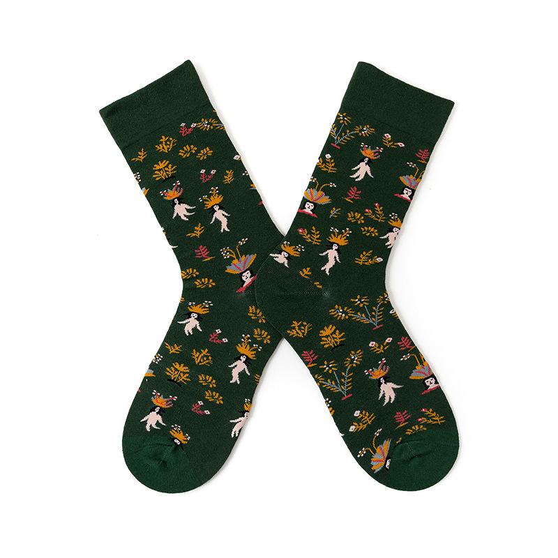 Vintage Oil Painting Floral Print Socks Unisex Casual Mid Calf Cotton Socks EUR36-42