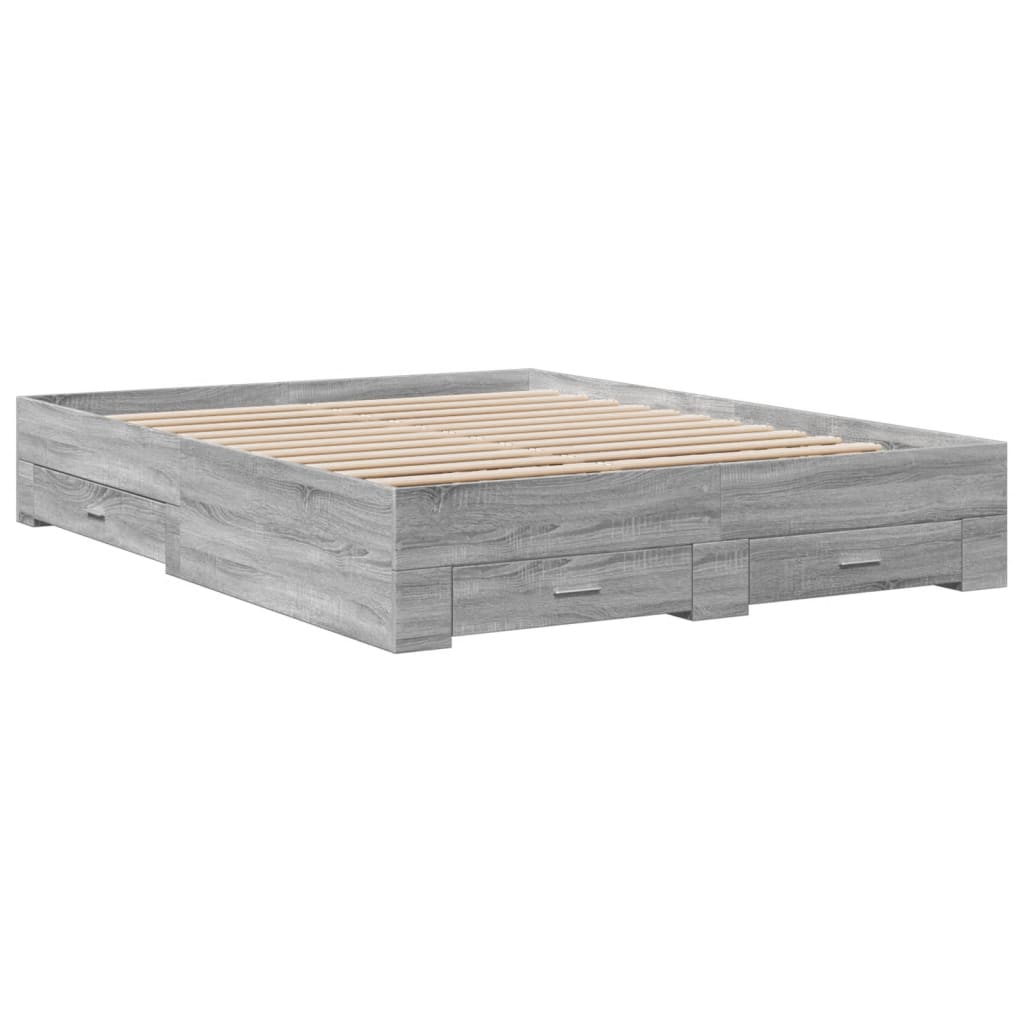 Grey Sonoma Bed Frame with Drawers 140x200 cm Engineered Wood