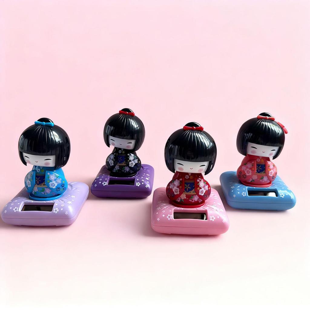 Solar Dashboard Figures Kimono Doll Vehicle Decoration Shaking Head Dashboard Doll for Drivers Collectors Daily Commuting Road