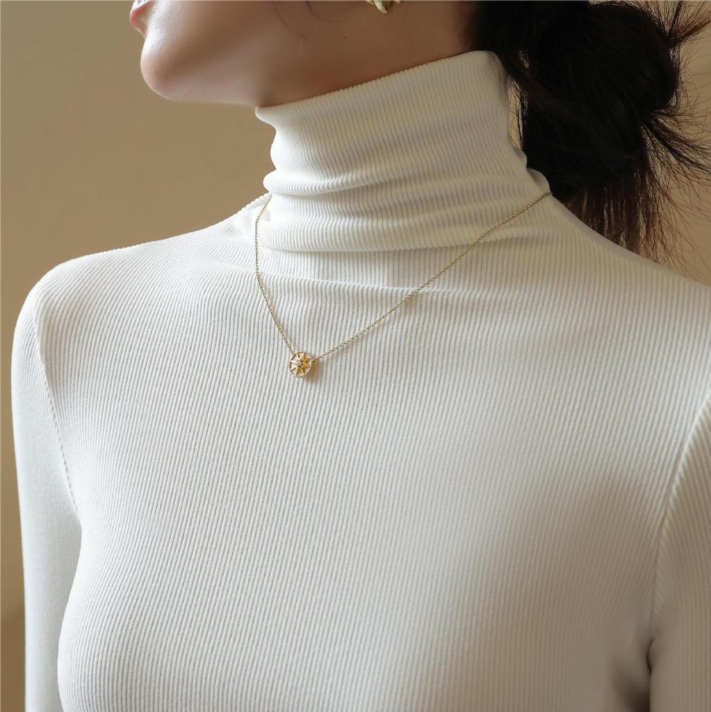 Autumn and Winter Women's Bottoming Shirt Stacked High Neck Thickened Dralon Striped Inner Long-sleeved Top Tide