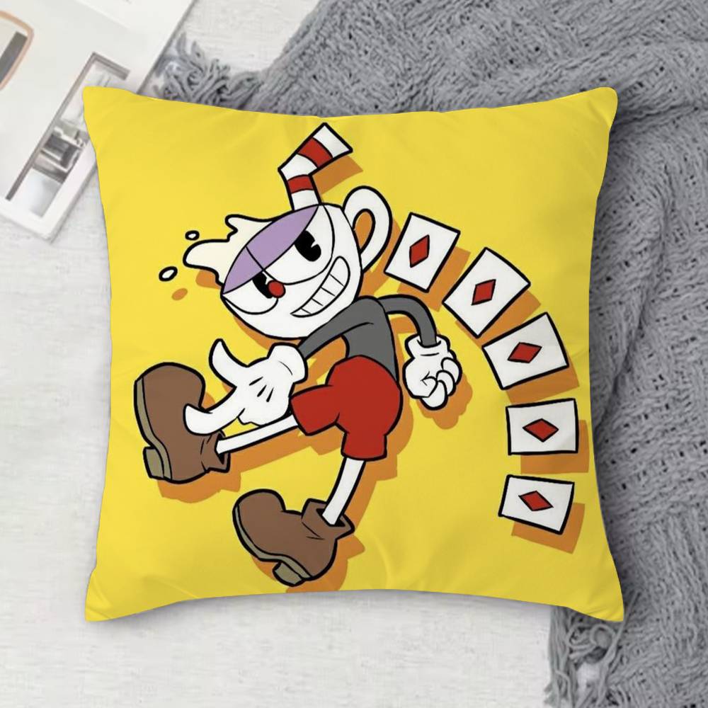 C-Cuphead Double-Sided Printed Square Decorative Cushion Cover For Sofa Living Room Home Decor