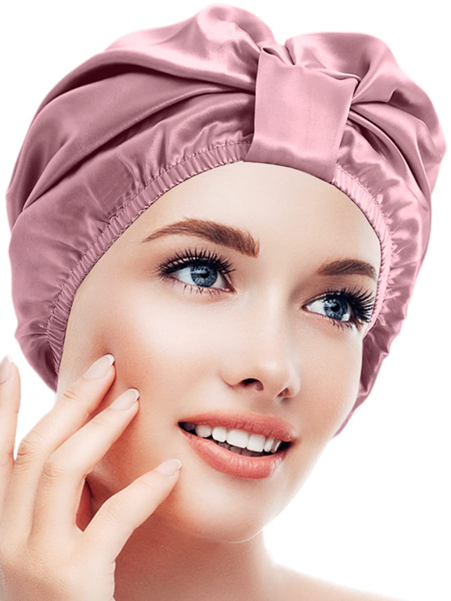 

Kkkannkannri Silk Night Natural Adjustable Size with Elastic Suitable for Long and Short Shiny Reduces Perfect for Sleeping and Postpartum Use Cap,