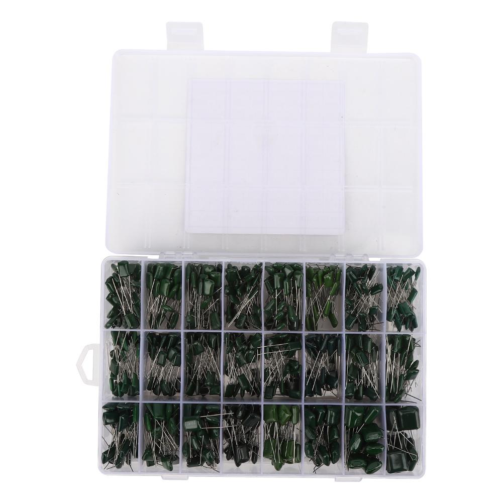 

700Pcs 24 Types Green Polyester Film Capacitors Kit 0.22NF470NF 100V with Storage Box