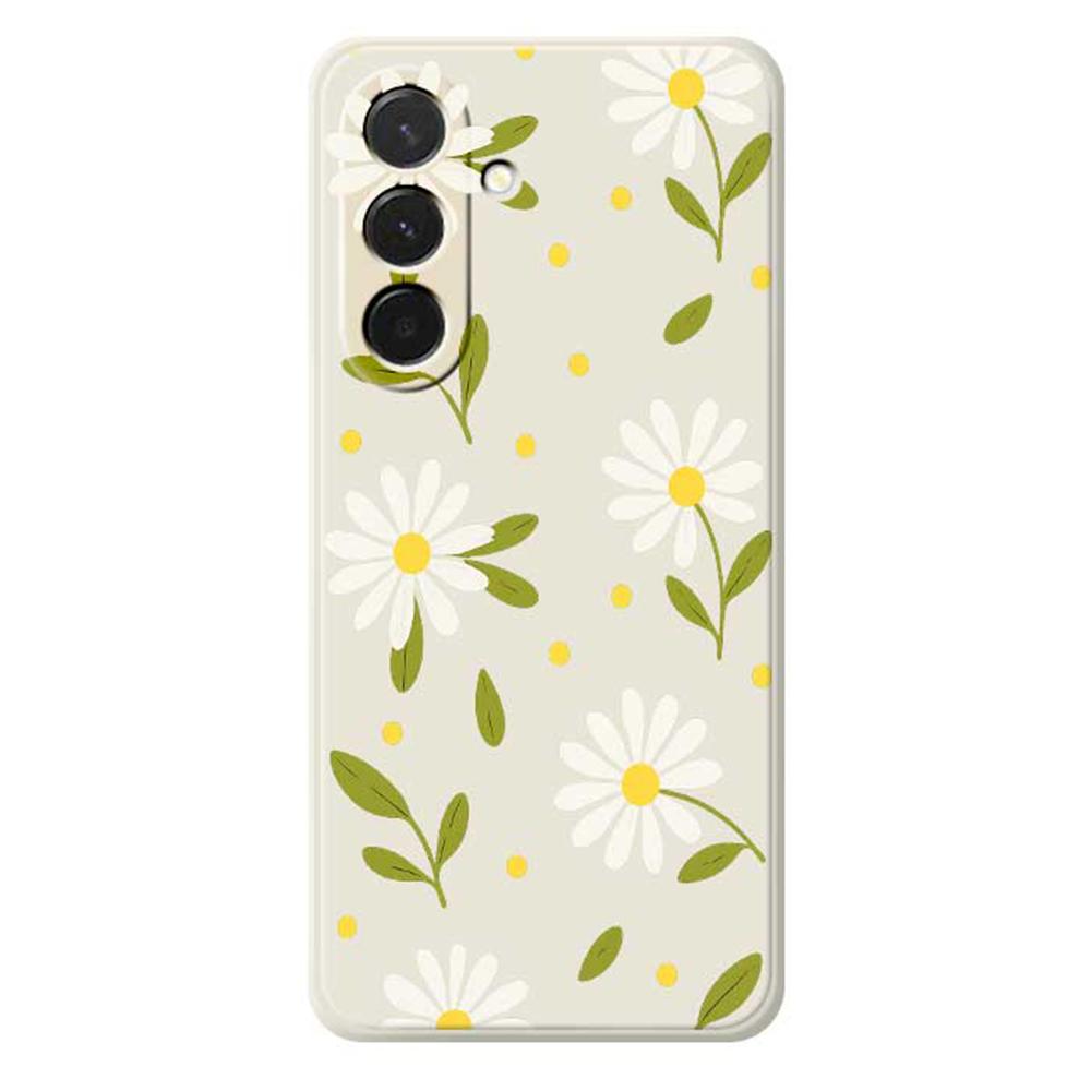 

For Samsung Galaxy A36 5G Case White Flowers Green Leaves Pattern Printing Straight Edge TPU Phone Back Cover Beige