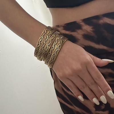 Pulseira de Moda Exagerada Estampa de Leopardo, Pulseira Dourada Estampa de Leopardo, Pulseira Retrô Estampa de Leopardo Para Mulheres