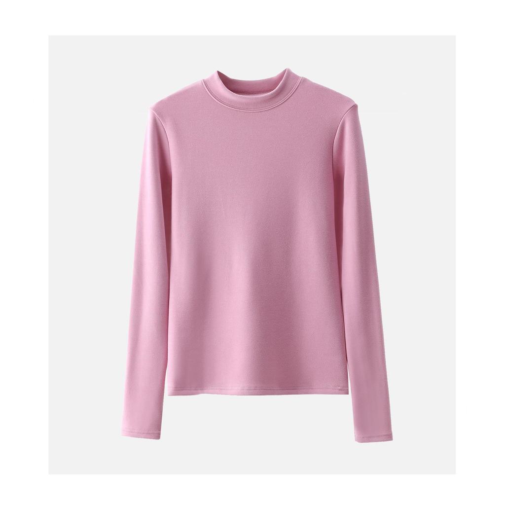 Haut d'automne/hiver en velours à col montant et manches longues, coupe slim pour femme