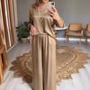 Damen V-Ausschnitt Kurzarm Satin Locker Oberteil und Weite Hosen 2-teiliges Outfit Set