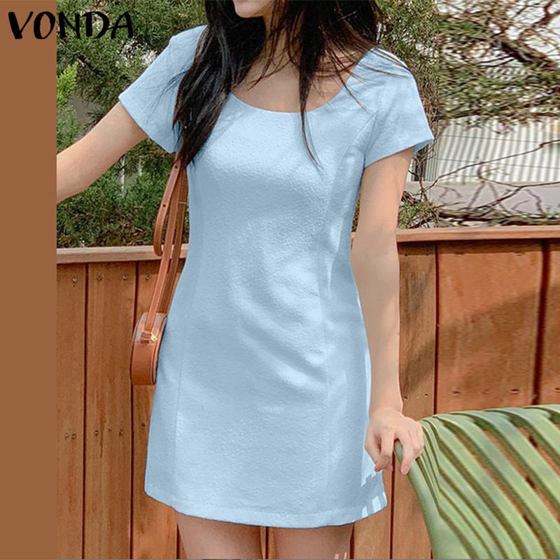 

VONDA женское однотонное повседневное мини-платье с коротким рукавом