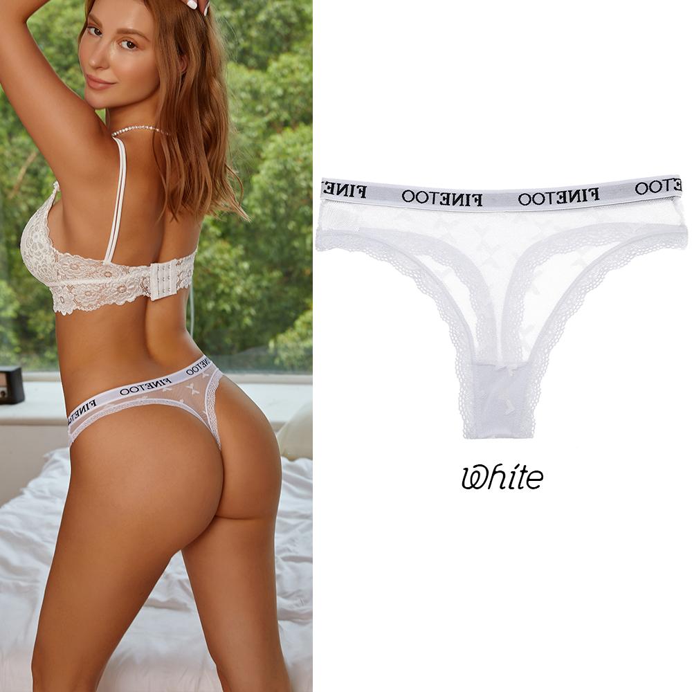 FINETOO Tangas de encaje sexy para mujer, ropa interior sexy de cintura baja, lencería sólida, cómoda y transpirable