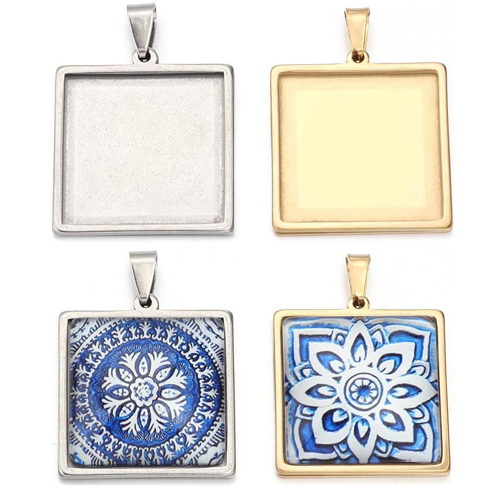 2 Stück/Los 10 15 20 25 30 mm Dicke Quadratische Edelstahl Cabochon-Fassungen Leere Fassungen Für Anhänger Schale DIY Halskette