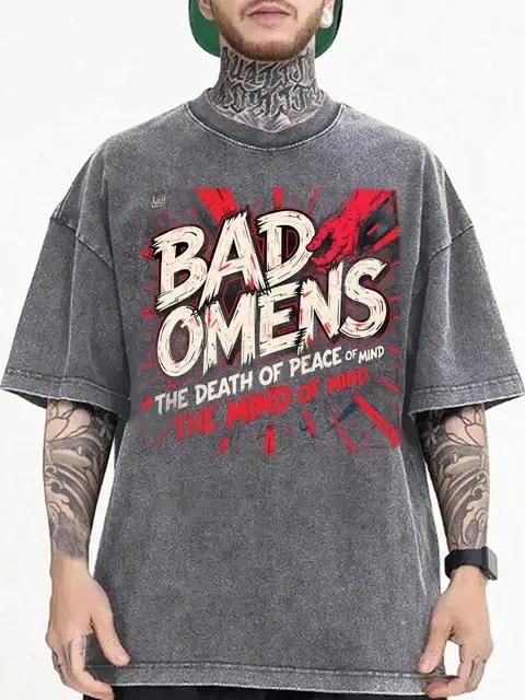 Men S Vintage Washed Extra Large 100% T-Shirt - Bad Omen Death Peace Of Mind Graphic T-Shirt, S серый