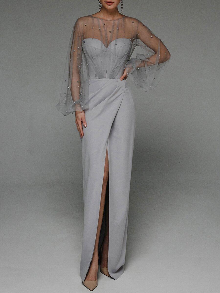 

2025 весна и лето новая женская одежда сексуальный топ-труба жемчужное платье бедра новое XXL серый