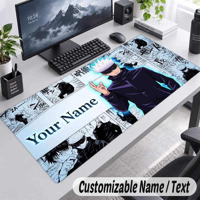 Satoru Gojo Personalized Large Mouse Pad Custom Name Text Extended Desk Mat Gaming Mousepad