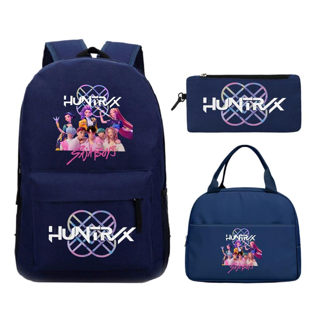 Primary and secondary school students schoolbag three-piece set, animation cartoon personalized printing backpack, casual pencil bag, meal bag