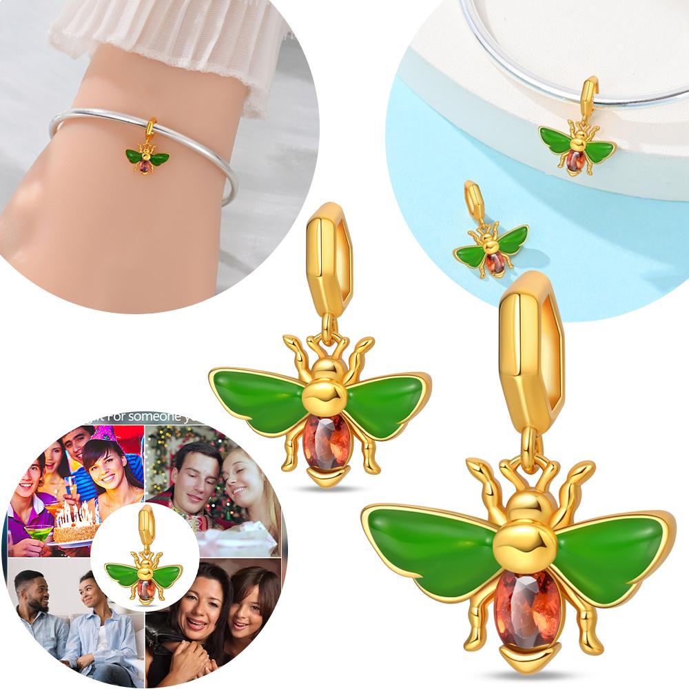 Original Charms Copper Golden Bee Green Wings Pendant Beads Fit Bracelet Women Making Diy Religious Fine Gift Jewelry