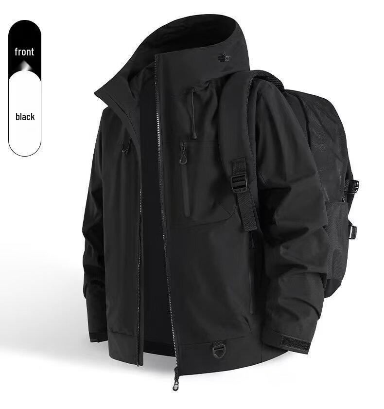 American Retro Mountain Windbreaker: Color Block, Multi-Zipper, Hooded, Waterproof Jacket for Hiking and Mountaineering