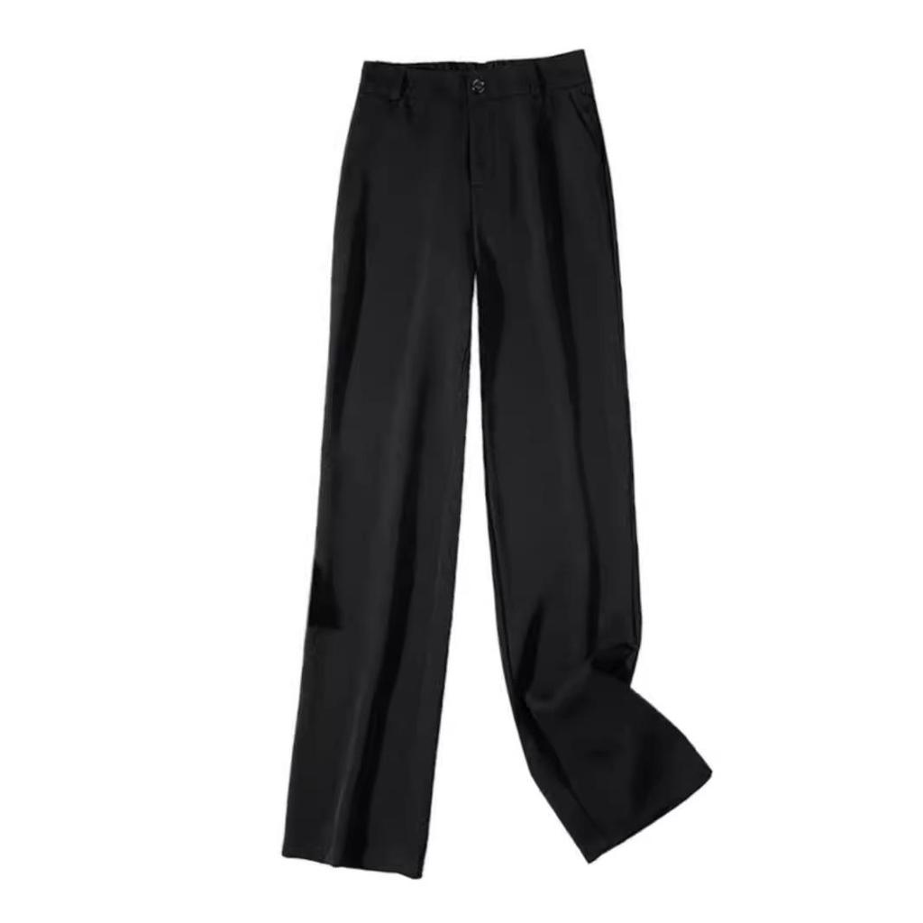 Women's 2024 High-Waist Black Wide-Leg Drape Suit Pants - Slim, Casual, Straight Fit for Spring