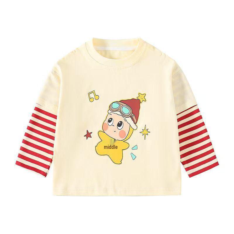Children s Cute Rabbit Long Sleeve Two-Piece Top - Pure Cotton Spring/Autumn Wear 130cm