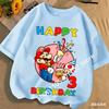 2026 New Super Marios Bros Childrens Pure Cotton Tshirts Anime Birthday Numbers 19 Cute Anime Childrens Casual Tshirts