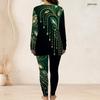 Women Plus Size Printed Light Purple Half Zip Long Sleeve Longline Top Fitted Pants Two Piece Set