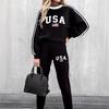 European and American Round Neck Solid Color Letter Printing Women's Clothing Long-sleeved Trousers Casual and Comfortable Suit