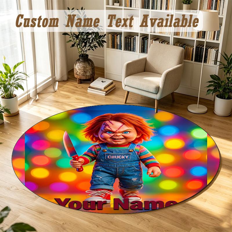 Child's Play Chucky Tiffany Personalized Round Rug Support Custom Name, Soft Home Decor Mat