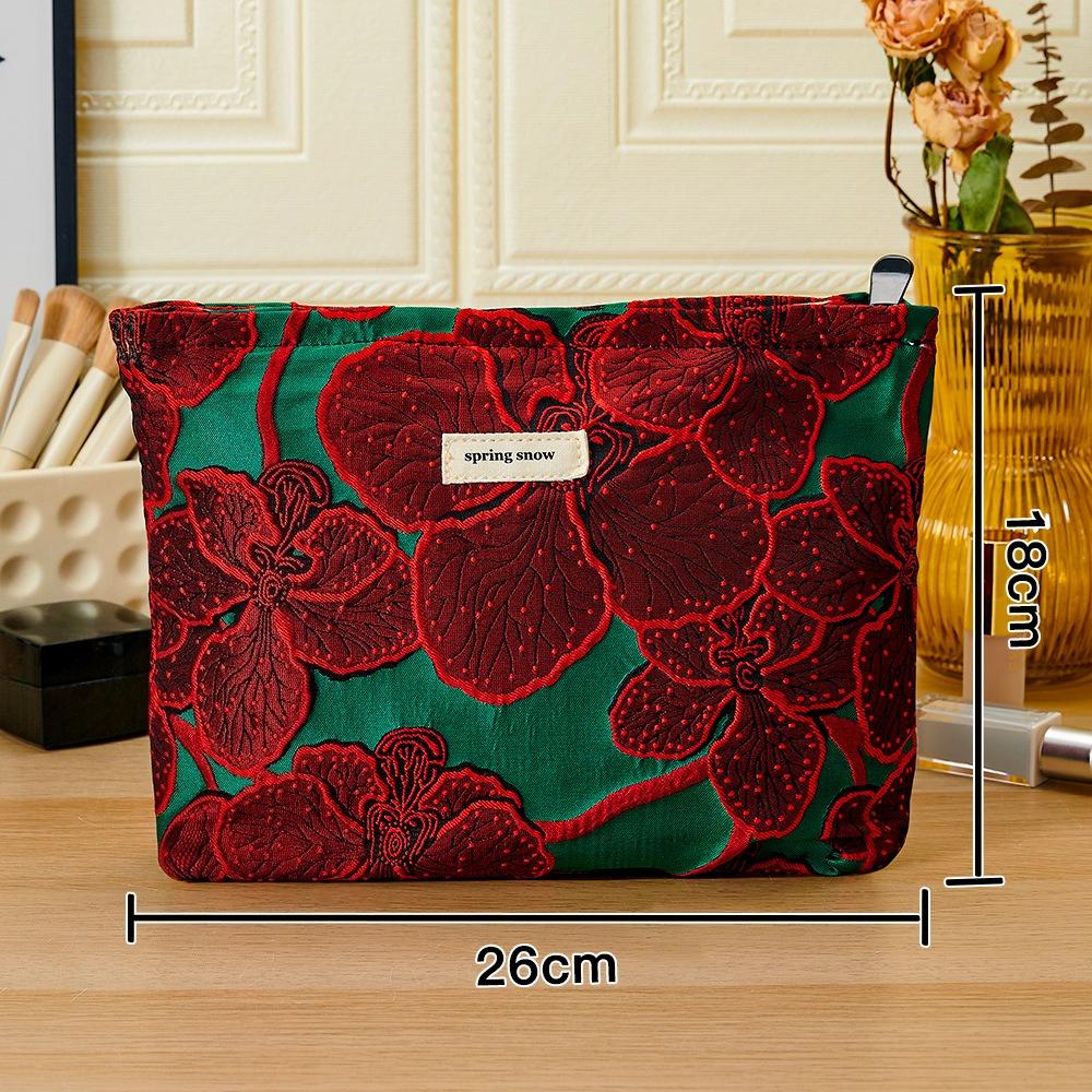 

Red Flower Fashion Canvas Women Cosmetic Handbag Travel Organizer Toiletry Makeup Pouch Ladies Luxury Make Up Bag For Gift зелёный