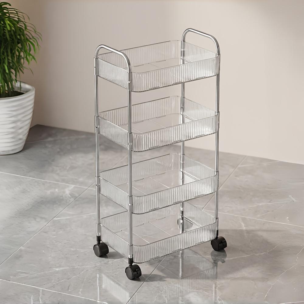 Carrello Portaoggetti Multifunzionale Mobile, Stile Trasparente Acrilico, Ruote Girevoli a 360°, Universale per Cucina, Bagno, Camera da Letto e Ufficio