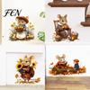 Sunflower Maple Leaf Window Clings Mouse Wall Stickers, Waterproof PVC Autumn Retro Fairy Tale Decals, Removable Peel Theme Party Supplies And