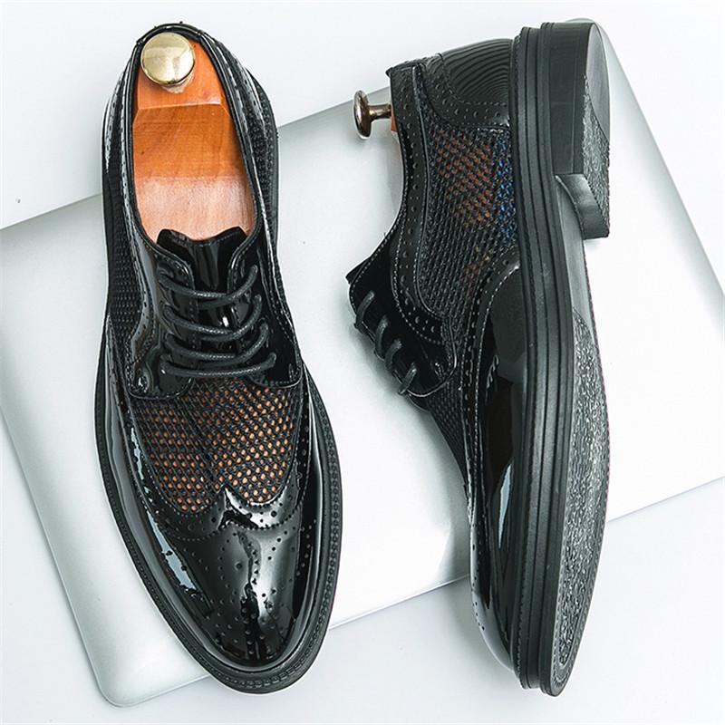 British Trendy New Men's Summer Breathable Mesh Lace Up Formal Oxford Shoes Gentleman Business Dress Homecoming Footwear