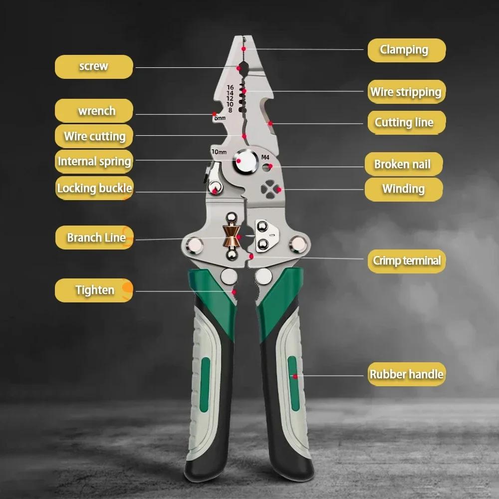 Electrician Folding Wire Stripping Pliers, Multifunctional Wire Pressing Pliers, Wire Splitting, Winding, Wire Breaking, Stripping, And Screwing Tools