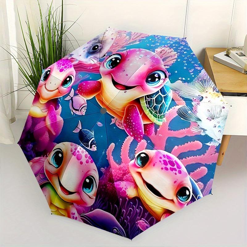 

Sea turtles, Underwater fantasy Theme 8 Bone Hand Automatic Folding Umbrella, Compact and Portable Design, A Perfect Gift for Birthday, Chri