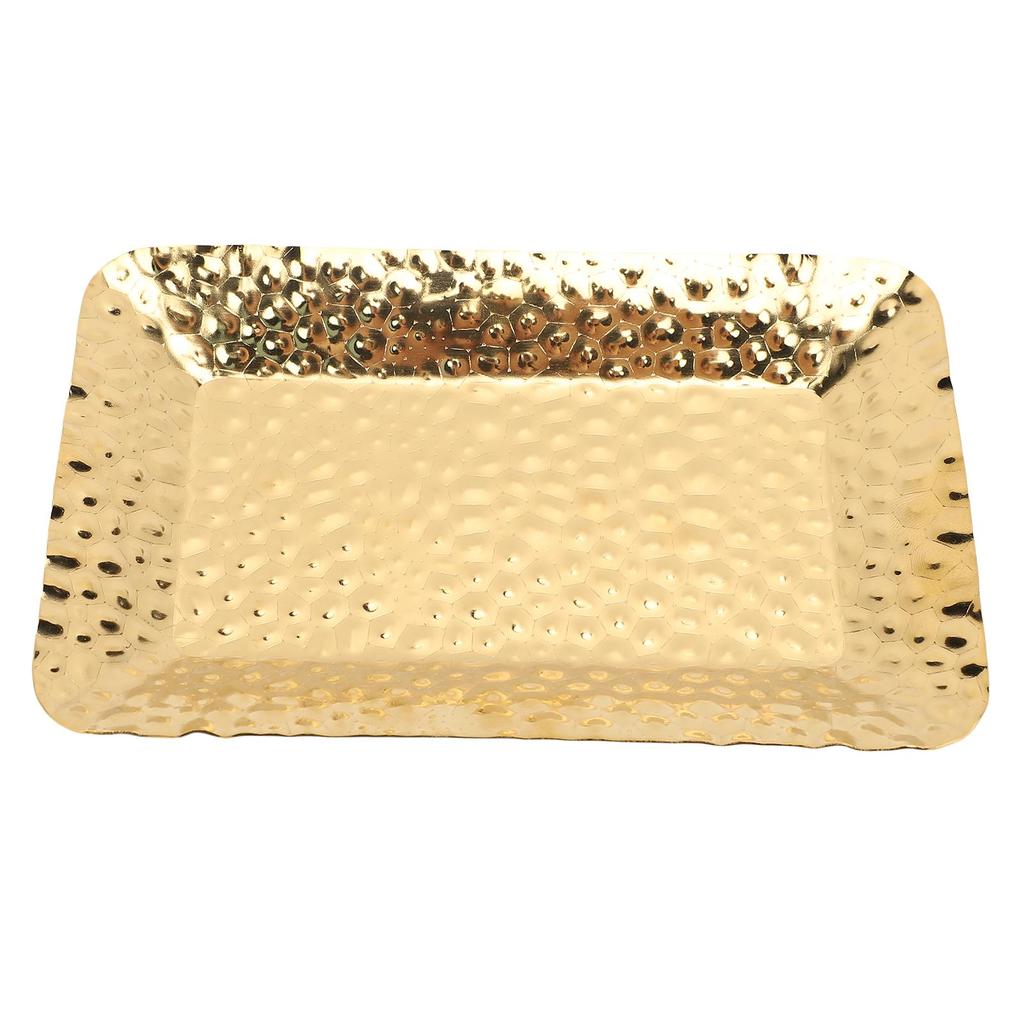 Gold Hammered Rectangle Serving Tray Stainless Steel Decorative Platter Appetizer Tray for Food Fruits Dessert Towel