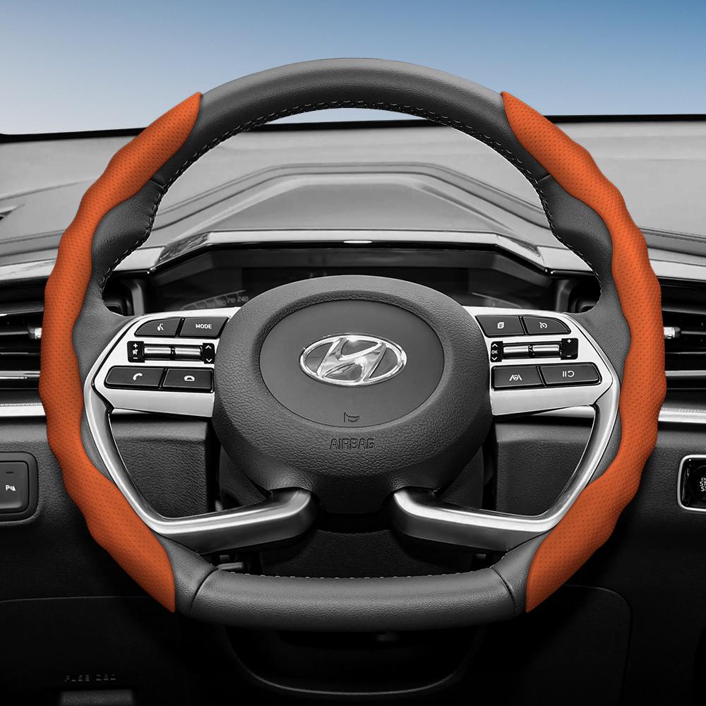 

Suitable for Hyundai Steering Wheel Cover with Wavy Sports Design, Breathable Leather, Segmented Anti-Slip, Sweat-Absorbing Protective Cover for I30