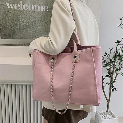 Kadınlar için Büyük Kapasiteli Kanvas Zincirli Omuz Çantası Yüksek Kaliteli Bayan Postacı Çantaları Kadınsı Tote Seyahat Çantaları Moda Tasarımcı