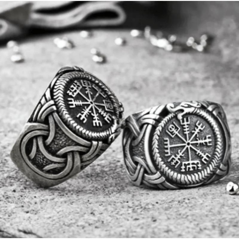 Vintage Nordic Mythology Viking VEGVISIR and JORMUNGANDR Ring High-quality Compass Ring Viking Amulet Jewelry Best Men s Gift 7