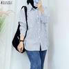 ZANZEA Women Casual Turn Down Collar Long Sleeve Stripe Blouse